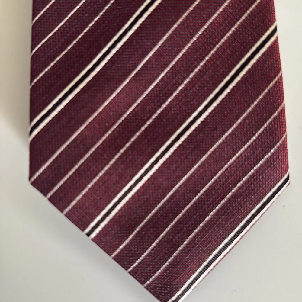 John Varvatos Burgundy Striped Narrow Silk Tie